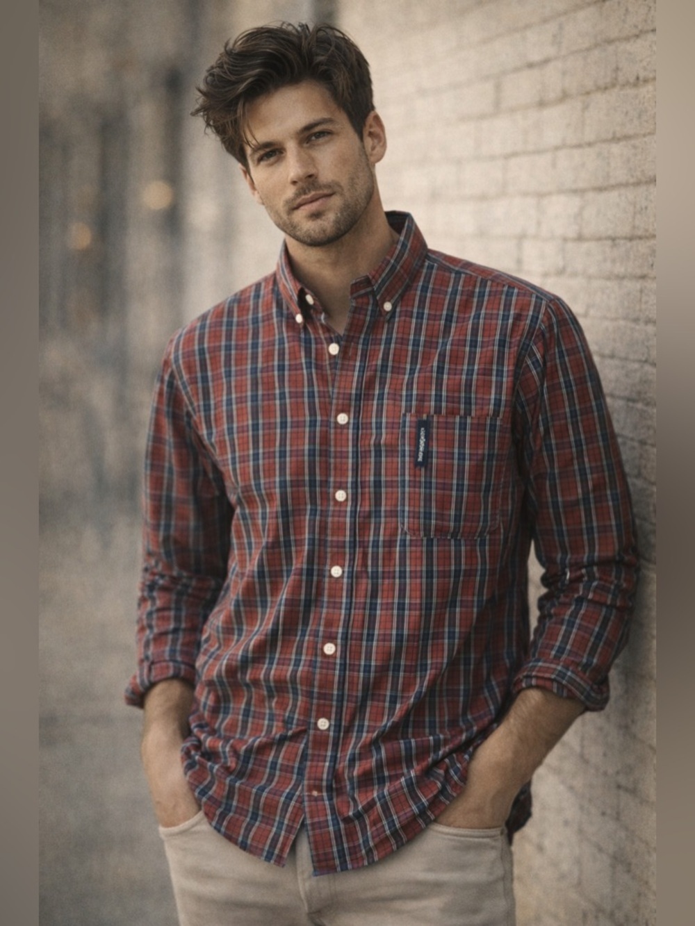 Abercrombie & Fitch Mens Muscle Fit Long Sleeve Plaid Button Down Shirt L Cotton